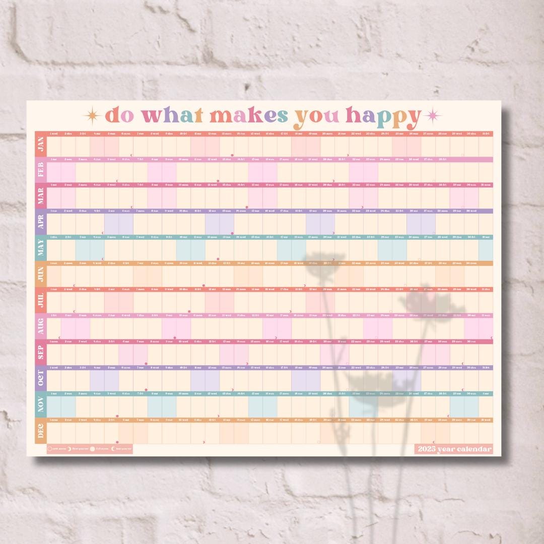 Bright Pastels 2025 Year Wall Planner - Do What Makes You Happy | 2025 Wall Planner | 2025 Monthly Planner | Poster Planner