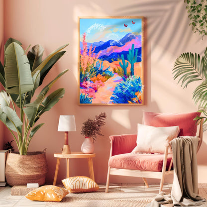 Mexican Cactus Print - Mexico Nature Scenery and Tiles Print - Boho Wall Art - Cactus Wall Art - Cactus Decor - Boho Cactus Print - Pink