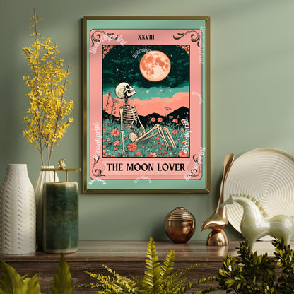 The Moon Lover Tarot Print - Unique Moon Gift - Lunar Wall Art - The Moon Tarot Card - Witchy Moon Art - Witchy Wall Decor - Moon Christmas