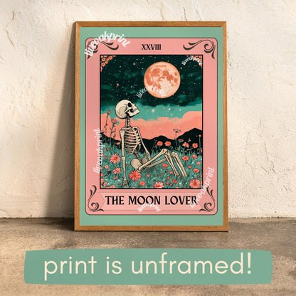 The Moon Lover Tarot Print - Unique Moon Gift - Lunar Wall Art - The Moon Tarot Card - Witchy Moon Art - Witchy Wall Decor - Moon Christmas