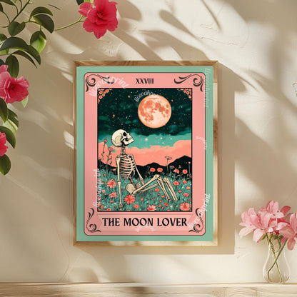 The Moon Lover Tarot Print - Unique Moon Gift - Lunar Wall Art - The Moon Tarot Card - Witchy Moon Art - Witchy Wall Decor - Moon Christmas