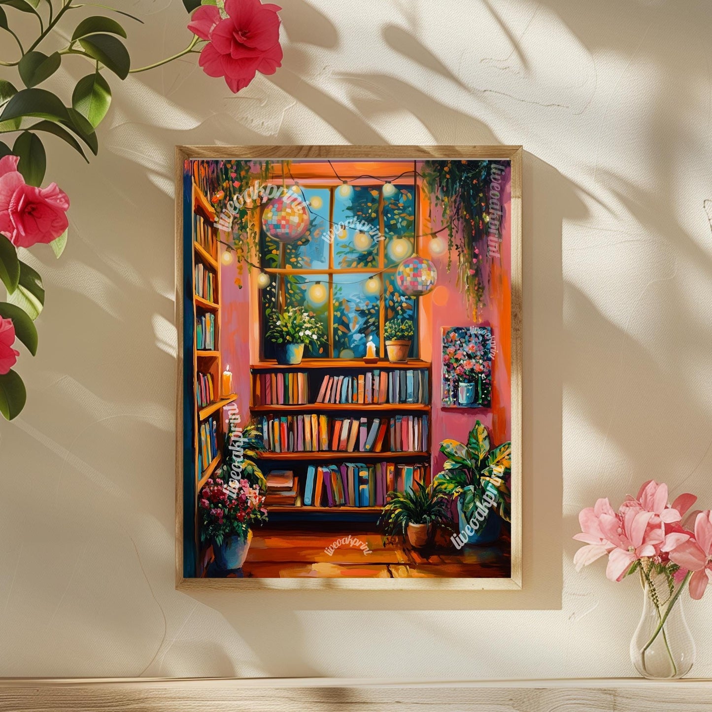 Cute and Cozy Disco Library - Reading Print - Bookish Print - Reading Nook Decor - Funky Book Print - Artsy Reading Decor