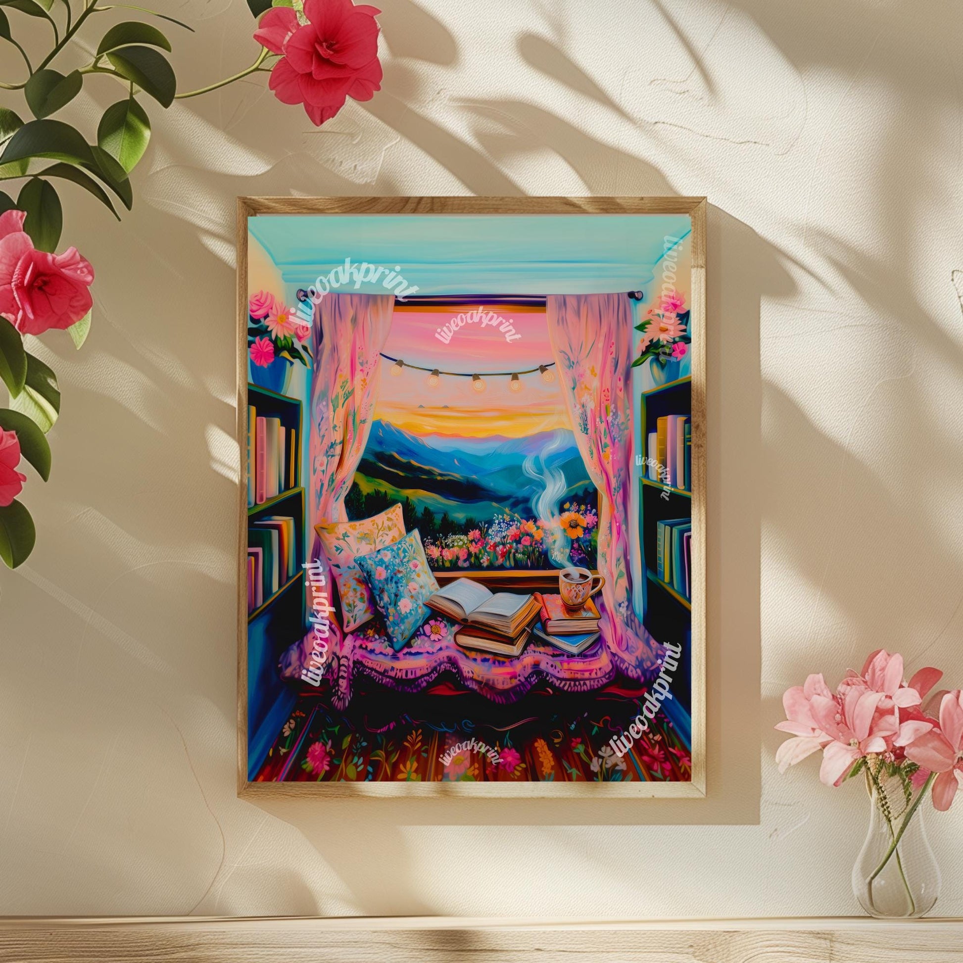 Dreamy Reading Nook Print - Reading Print - Bookish Print - Reading Nook Decor - Funky Book Print - Artsy Reading Decor - Fantasy Decor