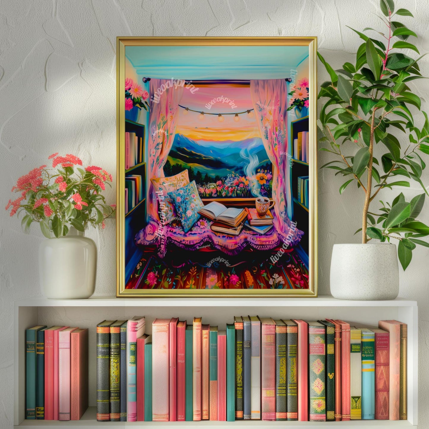 Dreamy Reading Nook Print - Reading Print - Bookish Print - Reading Nook Decor - Funky Book Print - Artsy Reading Decor - Fantasy Decor