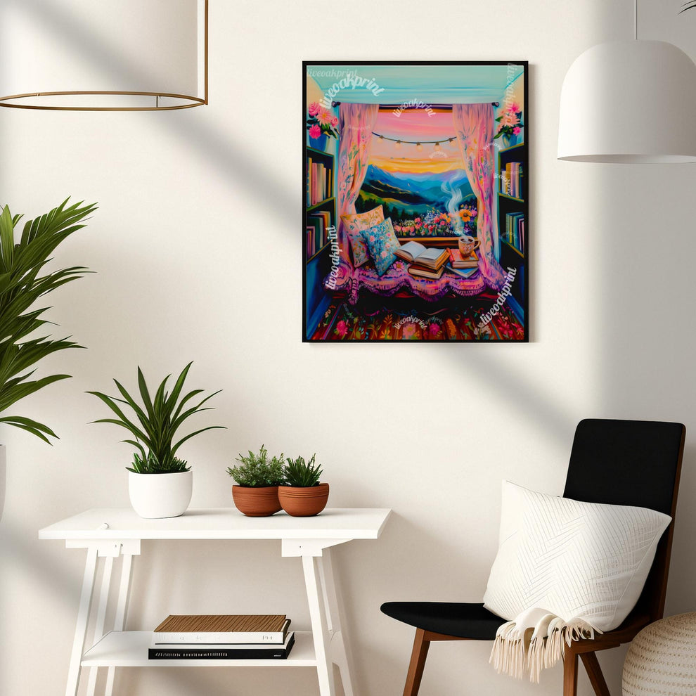 Dreamy Reading Nook Print - Reading Print - Bookish Print - Reading Nook Decor - Funky Book Print - Artsy Reading Decor - Fantasy Decor