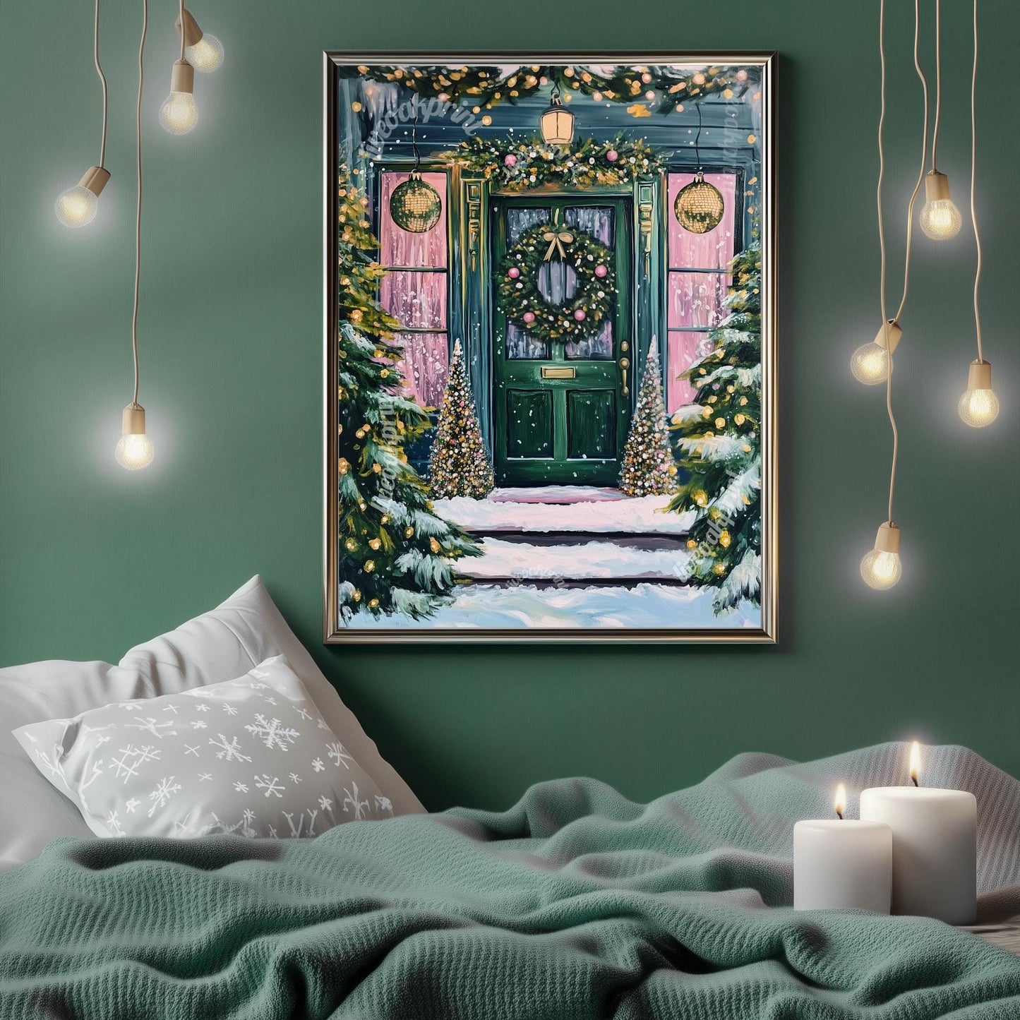 Cozy Christmas Doorstep - Christmas Art - Winter Scene - Cozy Christmas Decor - Hygge Wall Art - Hygge Decor - Vintage Christmas