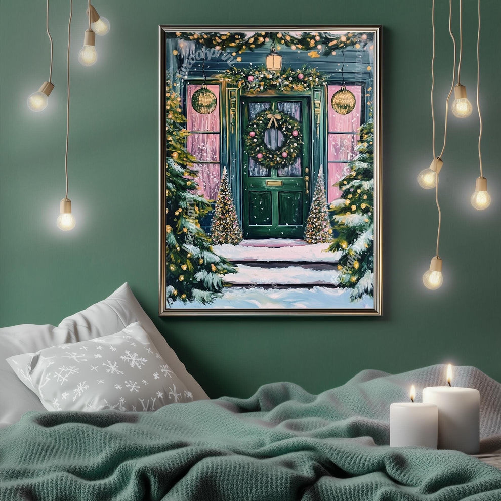 Cozy Christmas Doorstep - Christmas Art - Winter Scene - Cozy Christmas Decor - Hygge Wall Art - Hygge Decor - Vintage Christmas