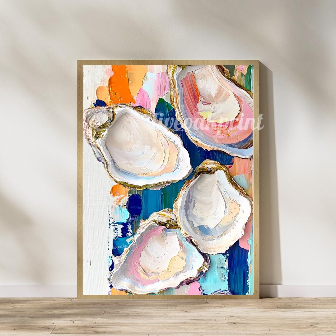 Oyster Prints - Set of 2 | Funky Coastal Oyster Art Print – Modern Boho Decor – Eclectic Beach House Wall Art - Oyster Art Colorful Kitchen