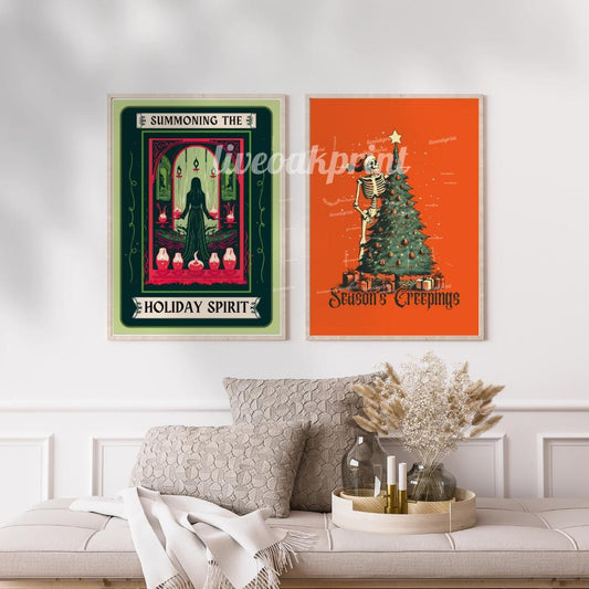 Set of Two Spooky Christmas Prints - Spooky Christmas Print Bundle - Season's Creepings and Summoning the Holiday Spirit