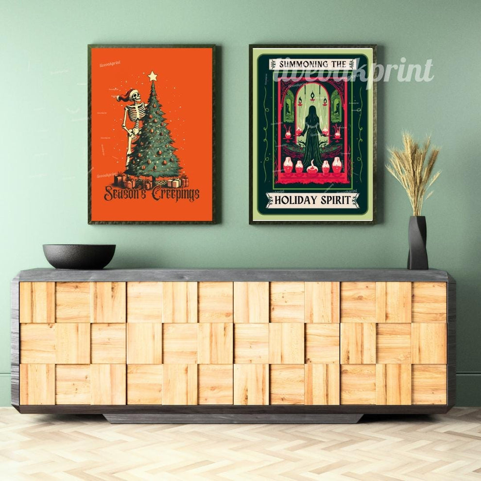 Set of Two Spooky Christmas Prints - Spooky Christmas Print Bundle - Season's Creepings and Summoning the Holiday Spirit