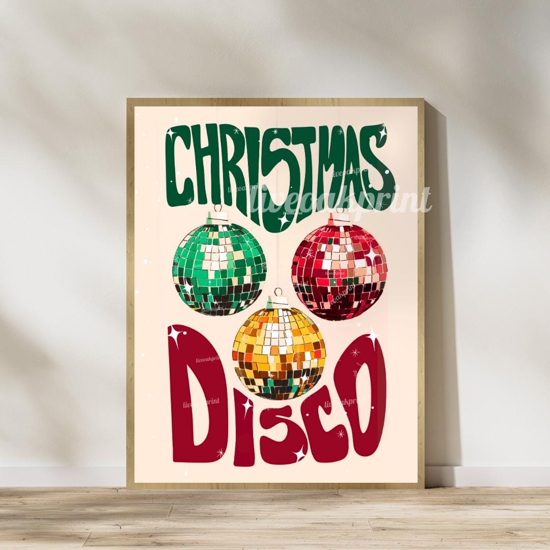 Set of Two Disco Christmas Prints - Christmas Disco Print Bundle - Deck the Halls with Disco Balls - Retro Christmas Print Set