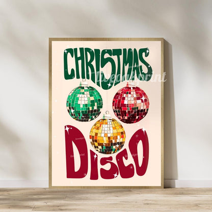 Set of Two Disco Christmas Prints - Christmas Disco Print Bundle - Deck the Halls with Disco Balls - Retro Christmas Print Set