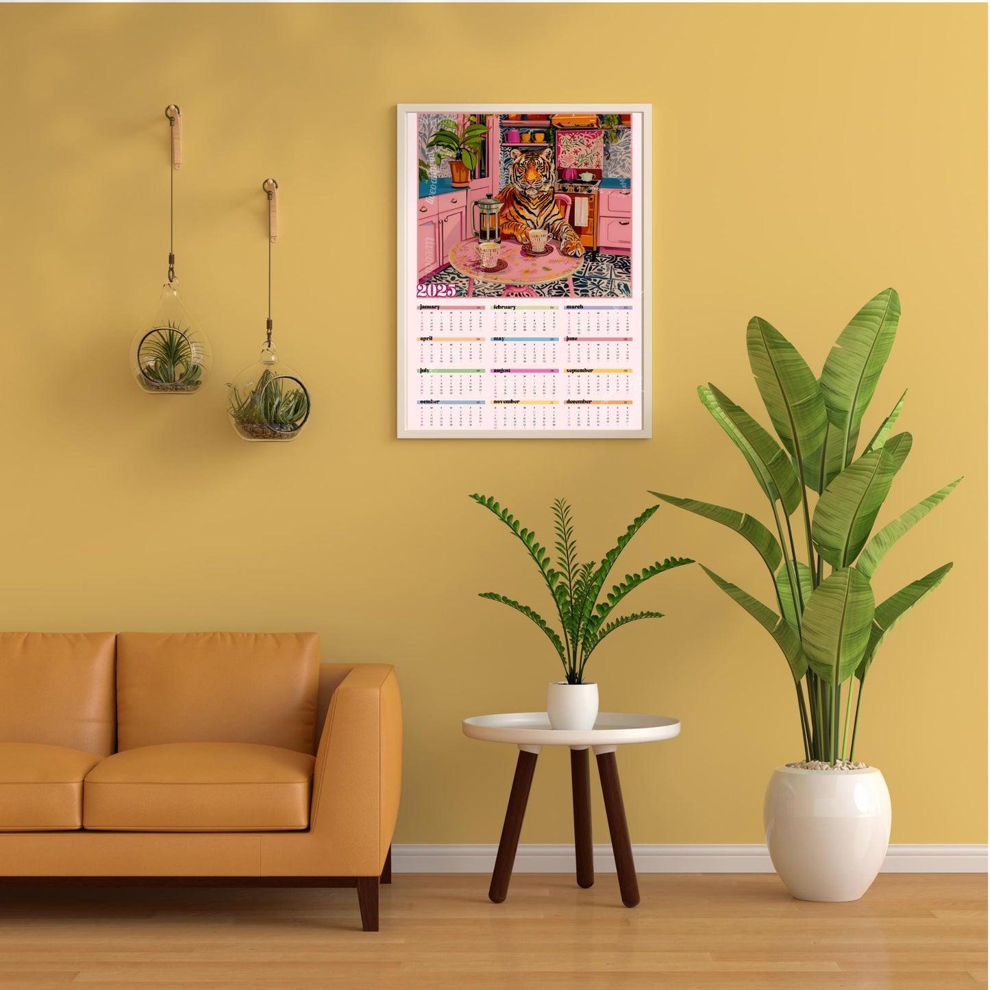 2025 Wall Calendar - 2025 Tiger Calendar - 2025 Animal Calendar - Colorful Kitchen Calendar - Tiger Gifts - Year at a Glance Calendar