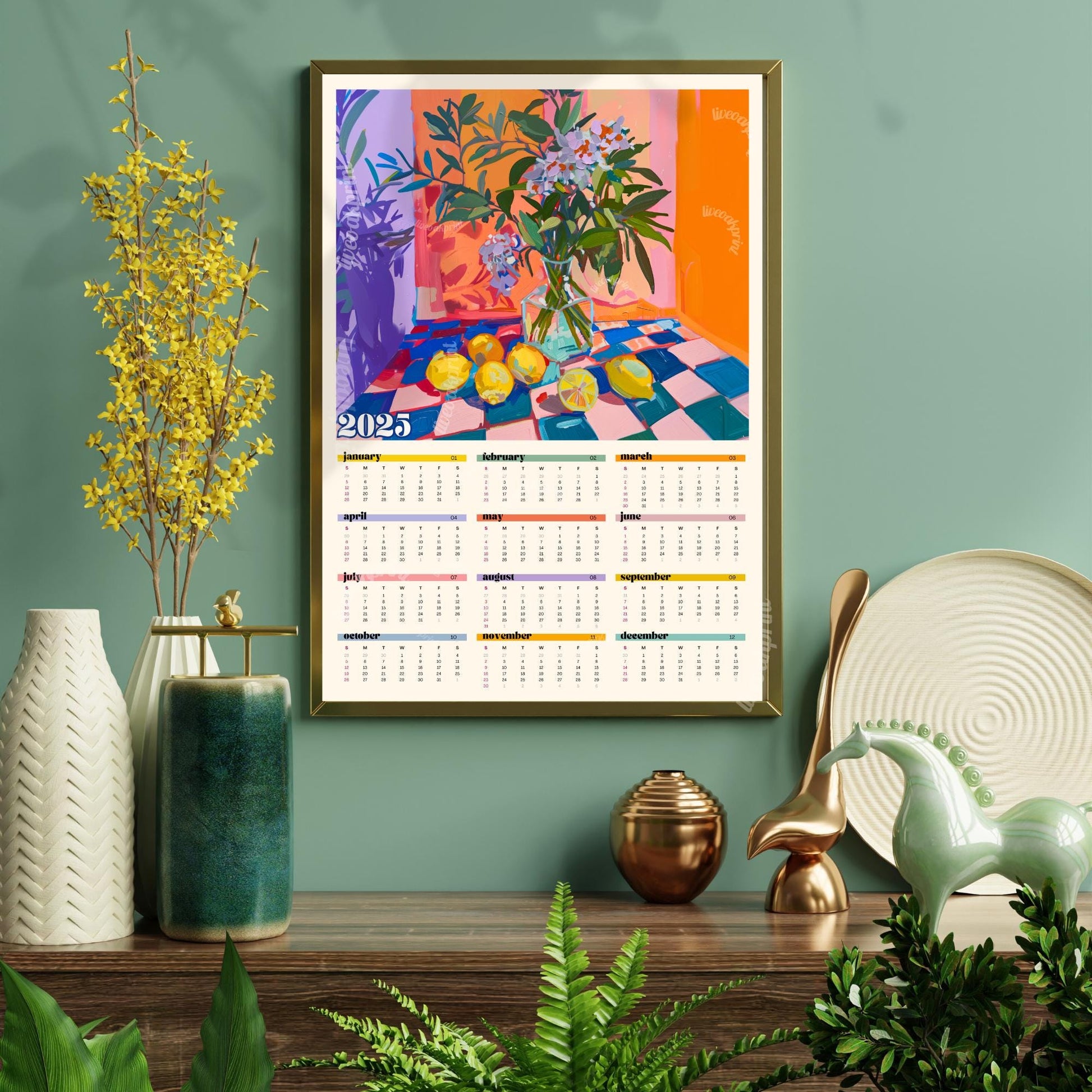 2025 Wall Calendar - 2025 Kitchen Calendar - 2025 Poster Calendar - Colorful Kitchen Calendar - Kitchen Gifts - Year at a Glance Calendar