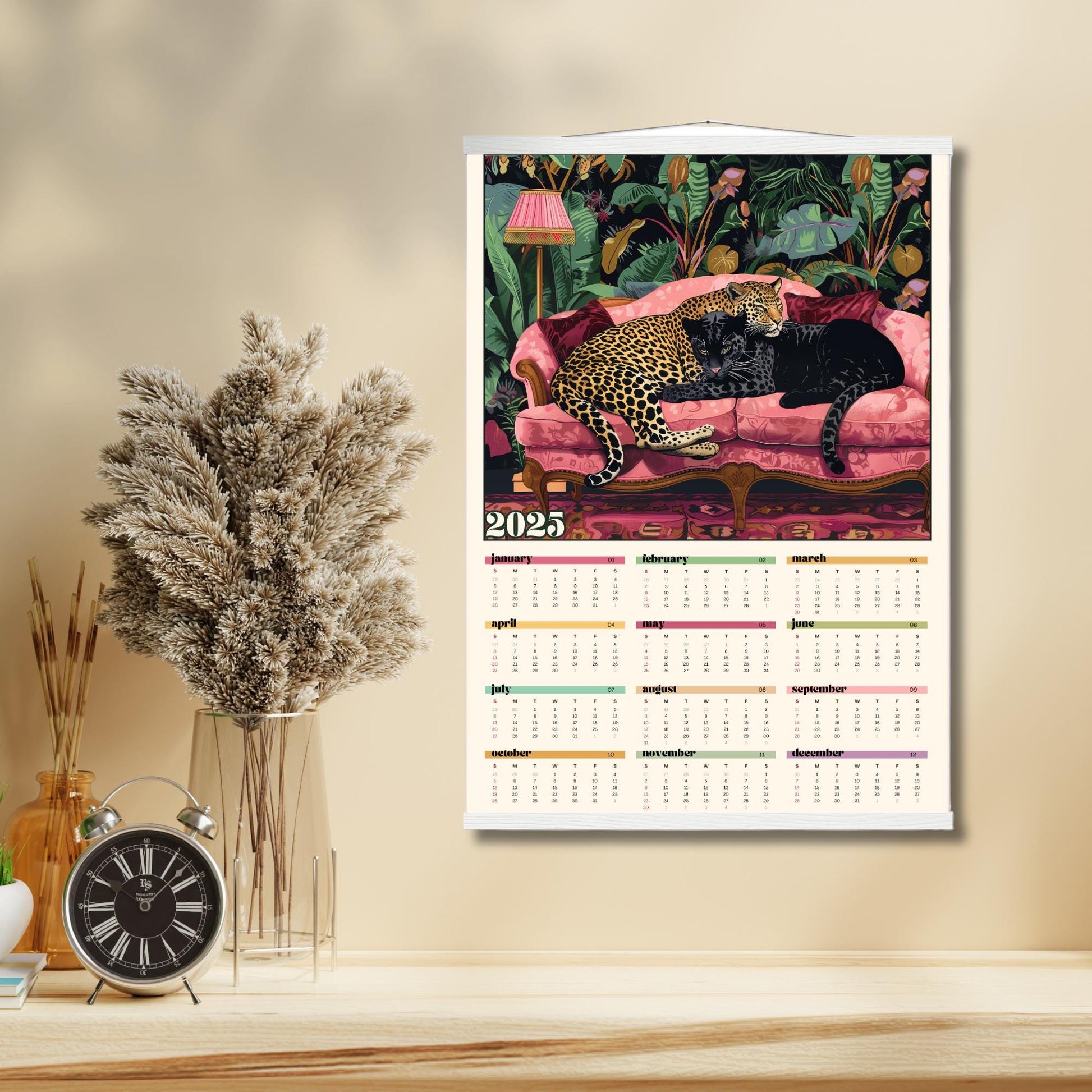 2025 Wall Calendar - 2025 Leopard Calendar - 2025 Animal Calendar - Colorful Kitchen Calendar - Leopard Gifts - Year at a Glance Calendar