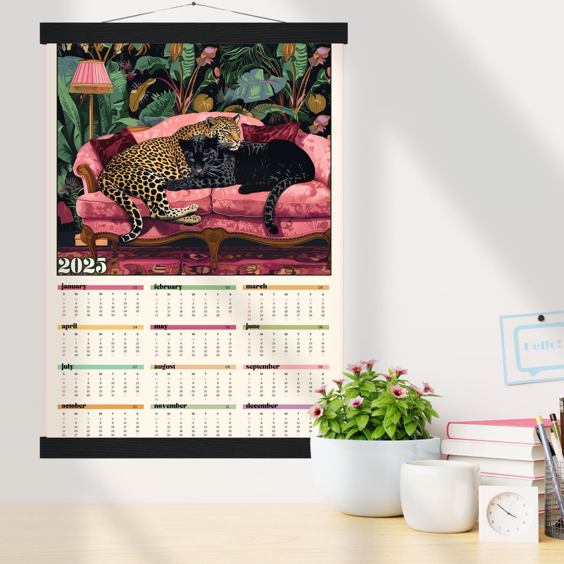 2025 Wall Calendar - 2025 Leopard Calendar - 2025 Animal Calendar - Colorful Kitchen Calendar - Leopard Gifts - Year at a Glance Calendar