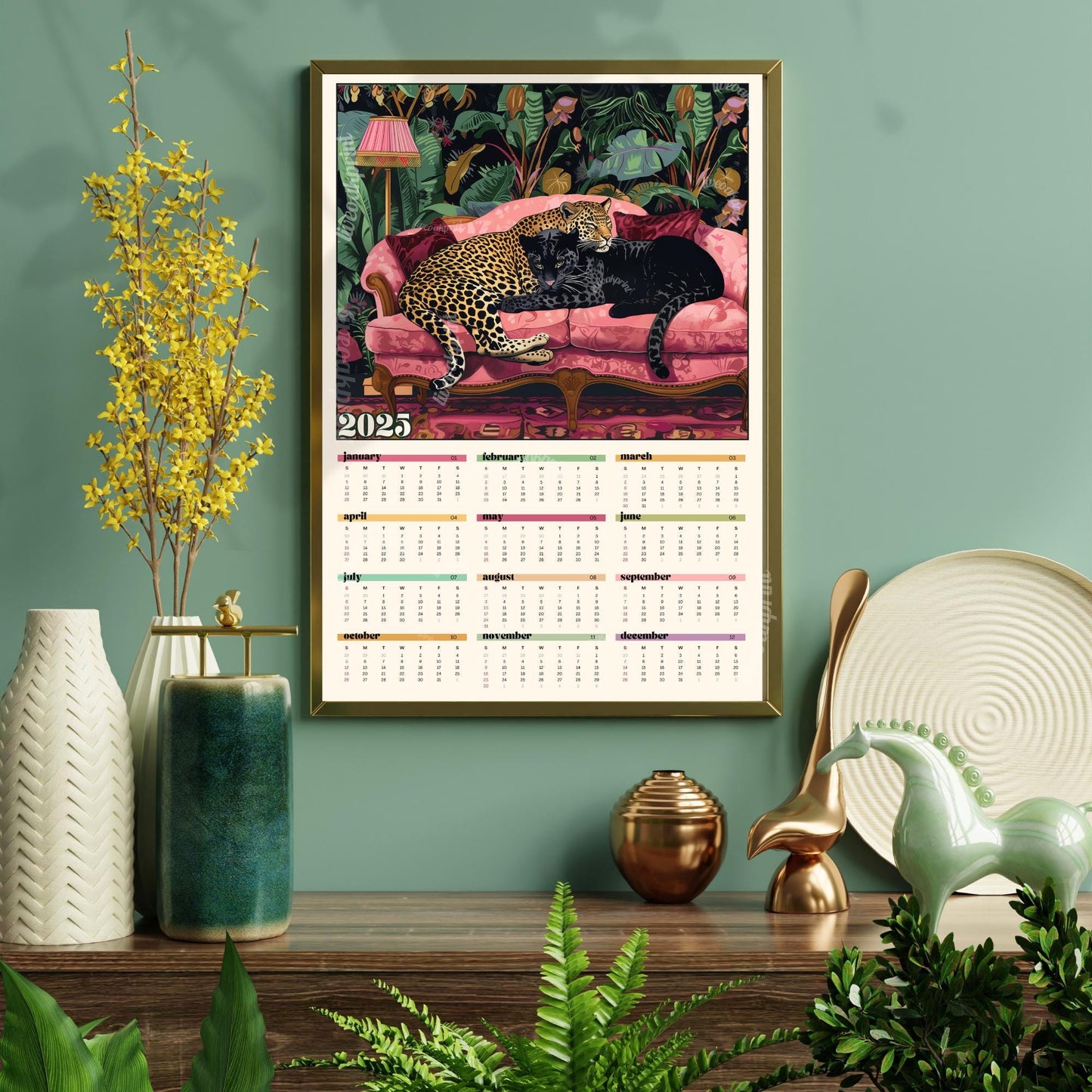 2025 Wall Calendar - 2025 Leopard Calendar - 2025 Animal Calendar - Colorful Kitchen Calendar - Leopard Gifts - Year at a Glance Calendar