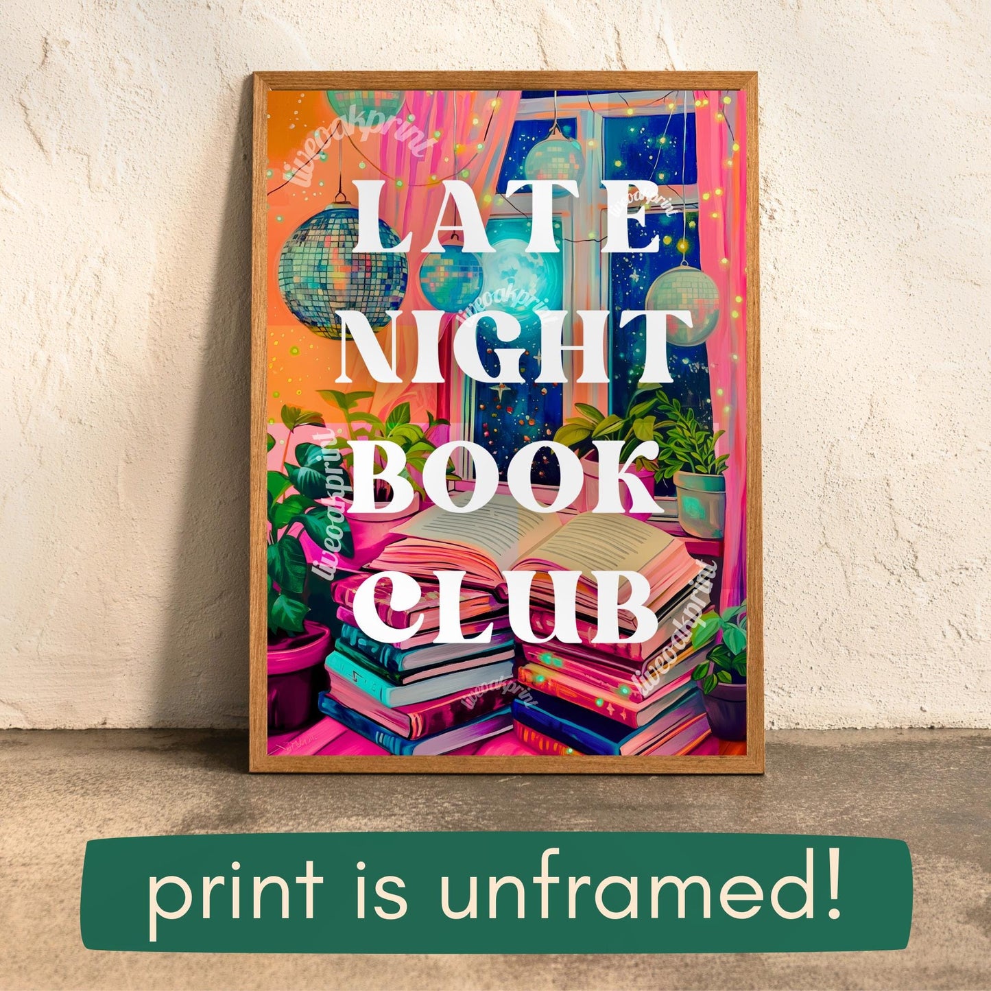 Late Night Book Club Sign - Disco Reading Print - Trendy Reading Poster, Book Lover Wall Art, Bookish Poster, Reading Lover Gift