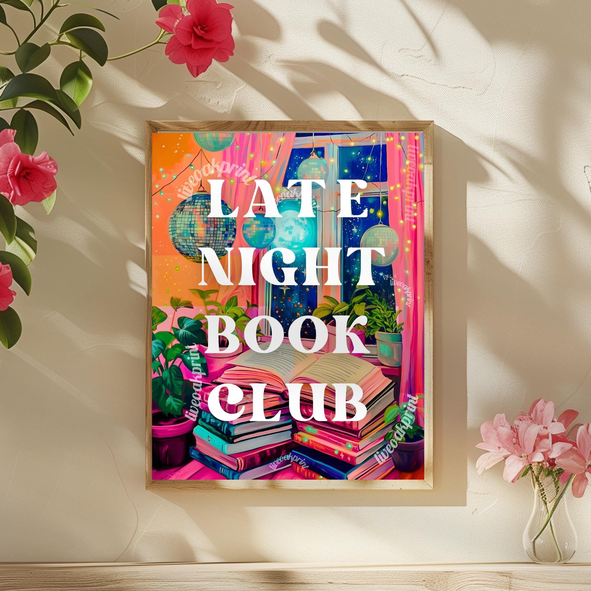 Late Night Book Club Sign - Disco Reading Print - Trendy Reading Poster, Book Lover Wall Art, Bookish Poster, Reading Lover Gift