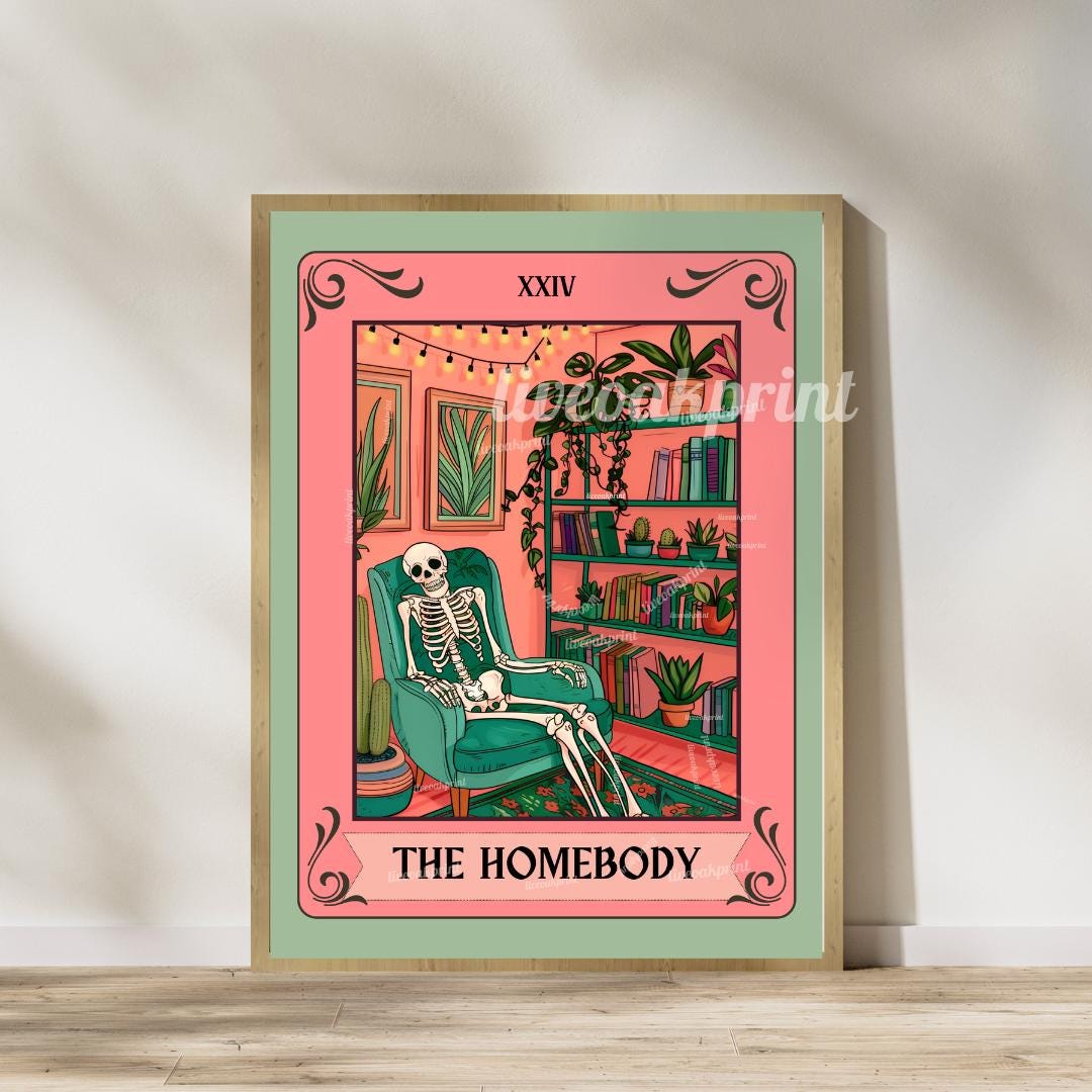 The Homebody Tarot and The Bartender Tarot - Tarot Art Prints - Skeleton Wall Art - Boho Living Room Wall Decor - Dark Academia Wall Art