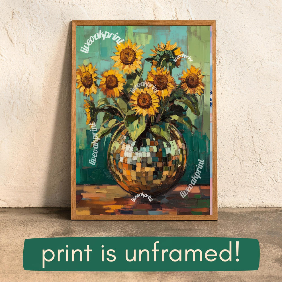 Green Impressionist Sunflowers in a Disco Vase