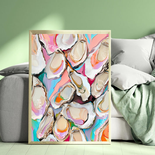 Oyster Print - Funky Coastal Oyster Art Print – Modern Boho Decor – Eclectic Beach House Wall Art - Oyster Art - Colorful Kitchen Art