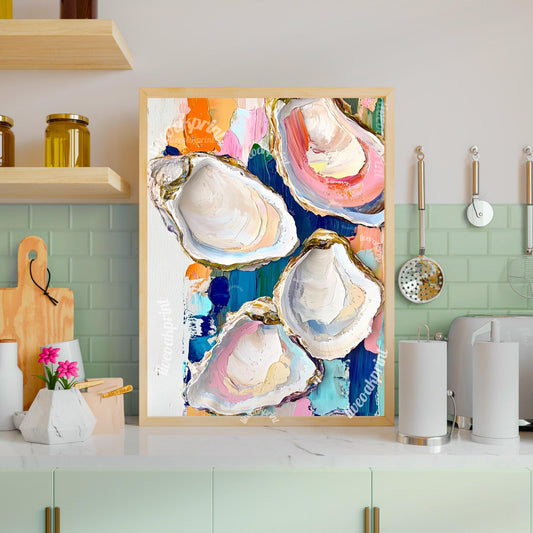 Oyster Wall Art - Coastal Art Print – Modern Boho Decor – Eclectic Beach House Wall Art - Oyster Print - Colorful Kitchen Art - Ocean Art