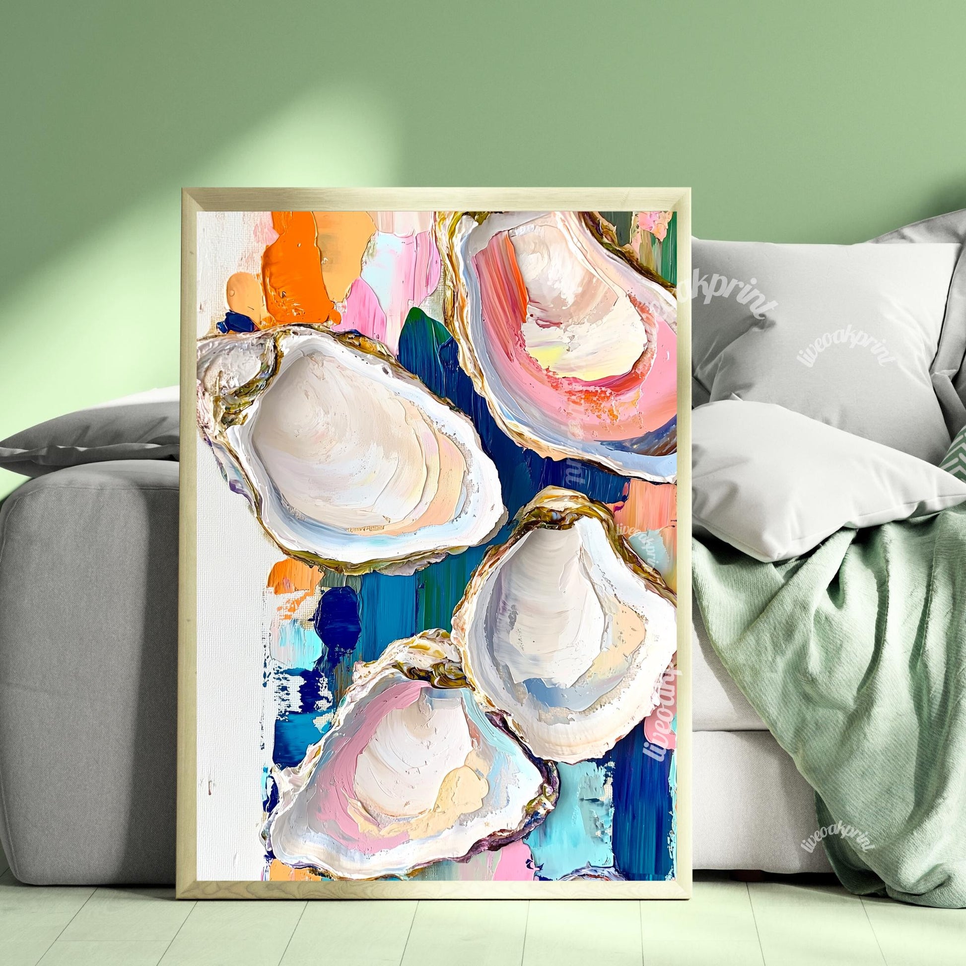 Oyster Wall Art - Coastal Art Print – Modern Boho Decor – Eclectic Beach House Wall Art - Oyster Print - Colorful Kitchen Art - Ocean Art