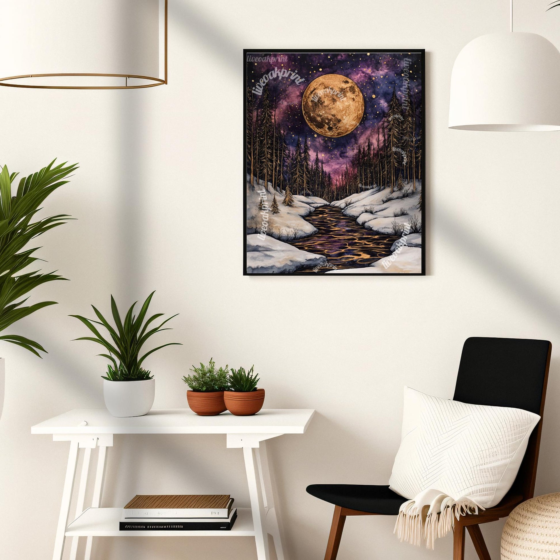 Dark Academic Gold and Violet Moon - Winter Moon Print - Gothic Moon - Whimsical Moon Print - Dark Academia Whimsigoth Print