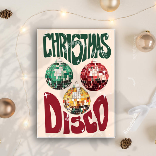 Christmas Disco Greeting Cards – Pack of 10 Festive Disco Ball Ornament Cards