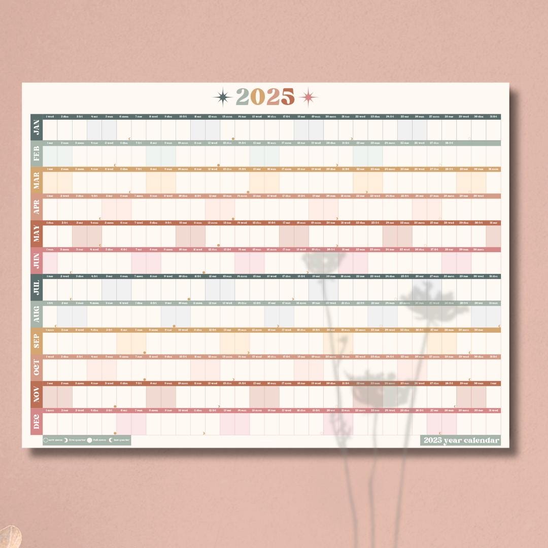 Boho Earth Tones 2025 Year Wall Planner - Landscape Planner | 2025 Year Planner | 2025 Monthly Planner | Poster Planner