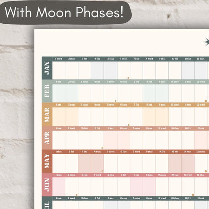 Boho Earth Tones 2025 Year Wall Planner - Landscape Planner | 2025 Year Planner | 2025 Monthly Planner | Poster Planner