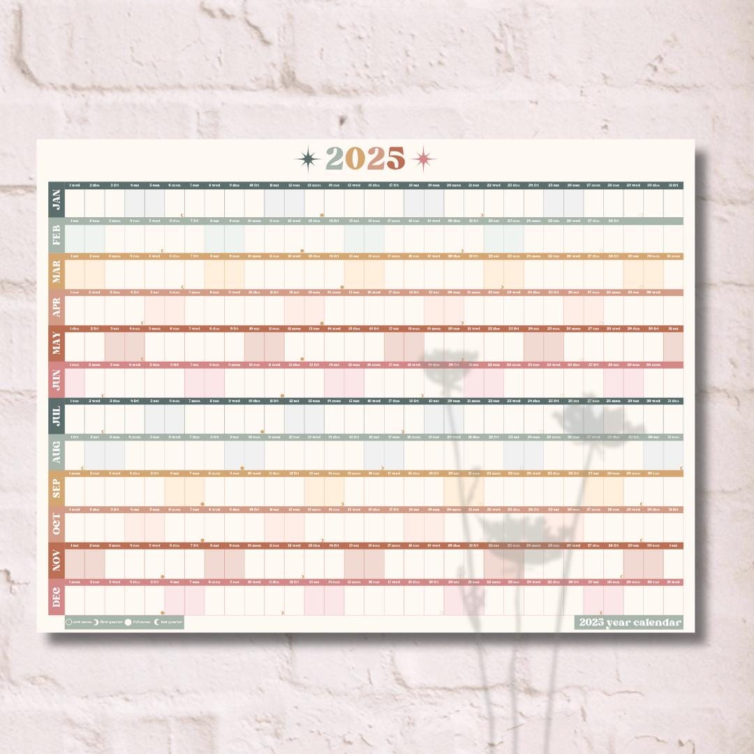 Boho Earth Tones 2025 Year Wall Planner - Landscape Planner | 2025 Year Planner | 2025 Monthly Planner | Poster Planner