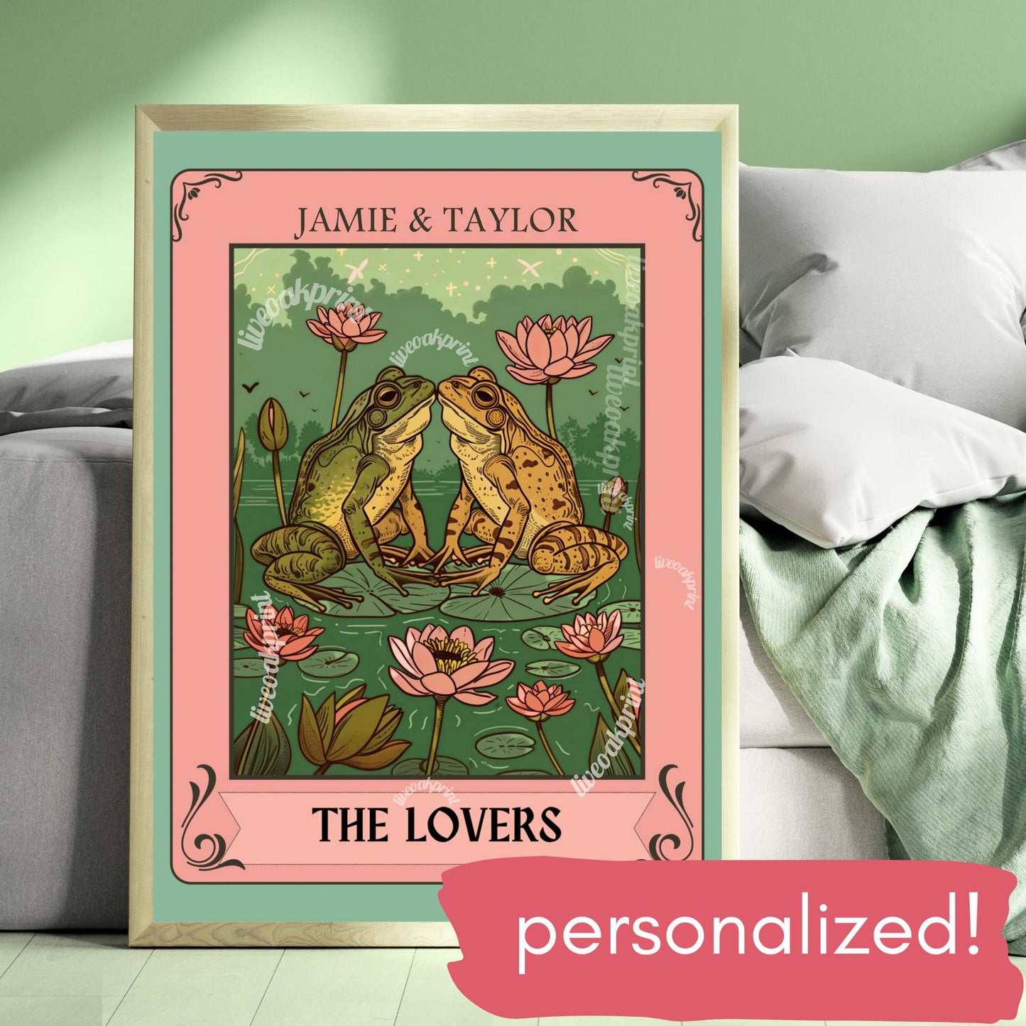 Personalizable The Lovers Tarot Print, Engagement Gift for Partner, Gender-Neutral Lovers, Customizable Valentine's Day Gift