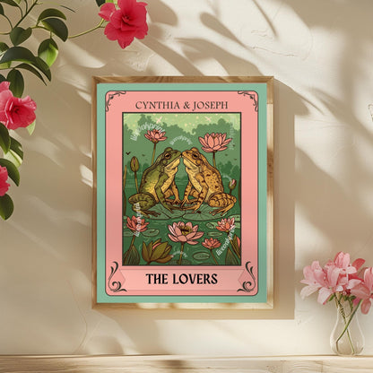 Personalizable The Lovers Tarot Print, Engagement Gift for Partner, Gender-Neutral Lovers, Customizable Valentine's Day Gift