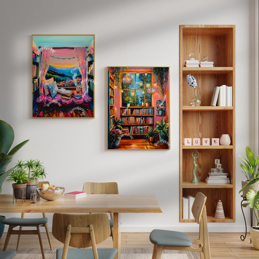 Dreamy Reading Nook Print - Reading Print - Bookish Print - Reading Nook Decor - Funky Book Print - Artsy Reading Decor - Fantasy Decor