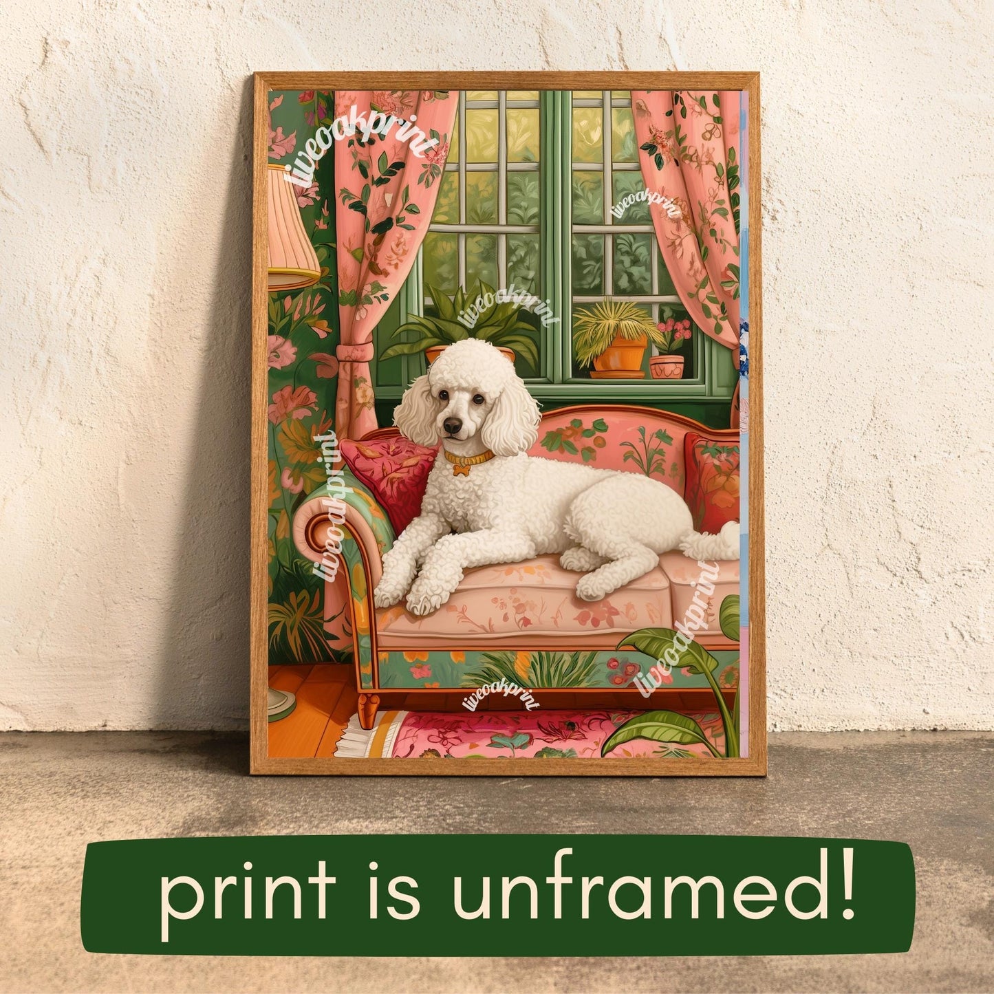 Poodle Lounging on a Luxury Sofa – Maximalist Wall Art – Poodle Dog Print – Dog Wall Art