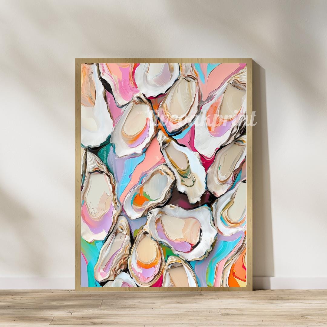 Oyster Prints - Set of 2 | Funky Coastal Oyster Art Print – Modern Boho Decor – Eclectic Beach House Wall Art - Oyster Art Colorful Kitchen