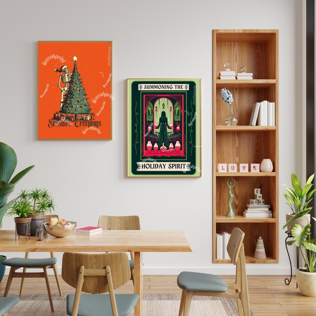 Set of Two Spooky Christmas Prints - Spooky Christmas Print Bundle - Season's Creepings and Summoning the Holiday Spirit