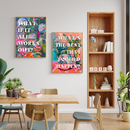 What if it All Works Out & What's the Best that Could Happen – Set of Two Positive Quote Prints | Disco Ball Retro Print Set of Two