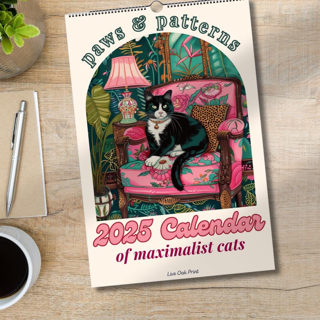 2025 Maximalist Cat Calendar | Cats in Stunning Rooms | 2025 Wall Calendar | Luxury Cat Decor | Whimsical Cat Gfit