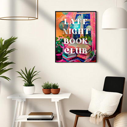 Late Night Book Club Sign - Disco Reading Print - Trendy Reading Poster, Book Lover Wall Art, Bookish Poster, Reading Lover Gift