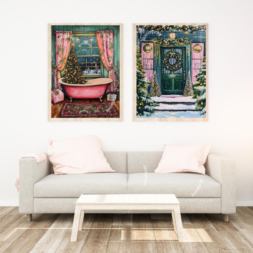 Christmas Tree in a Bathtub Print – Unique Christmas Bathroom Art – Cozy Christmas Decor – Hygge Wall Art – Vintage Christmas Decor