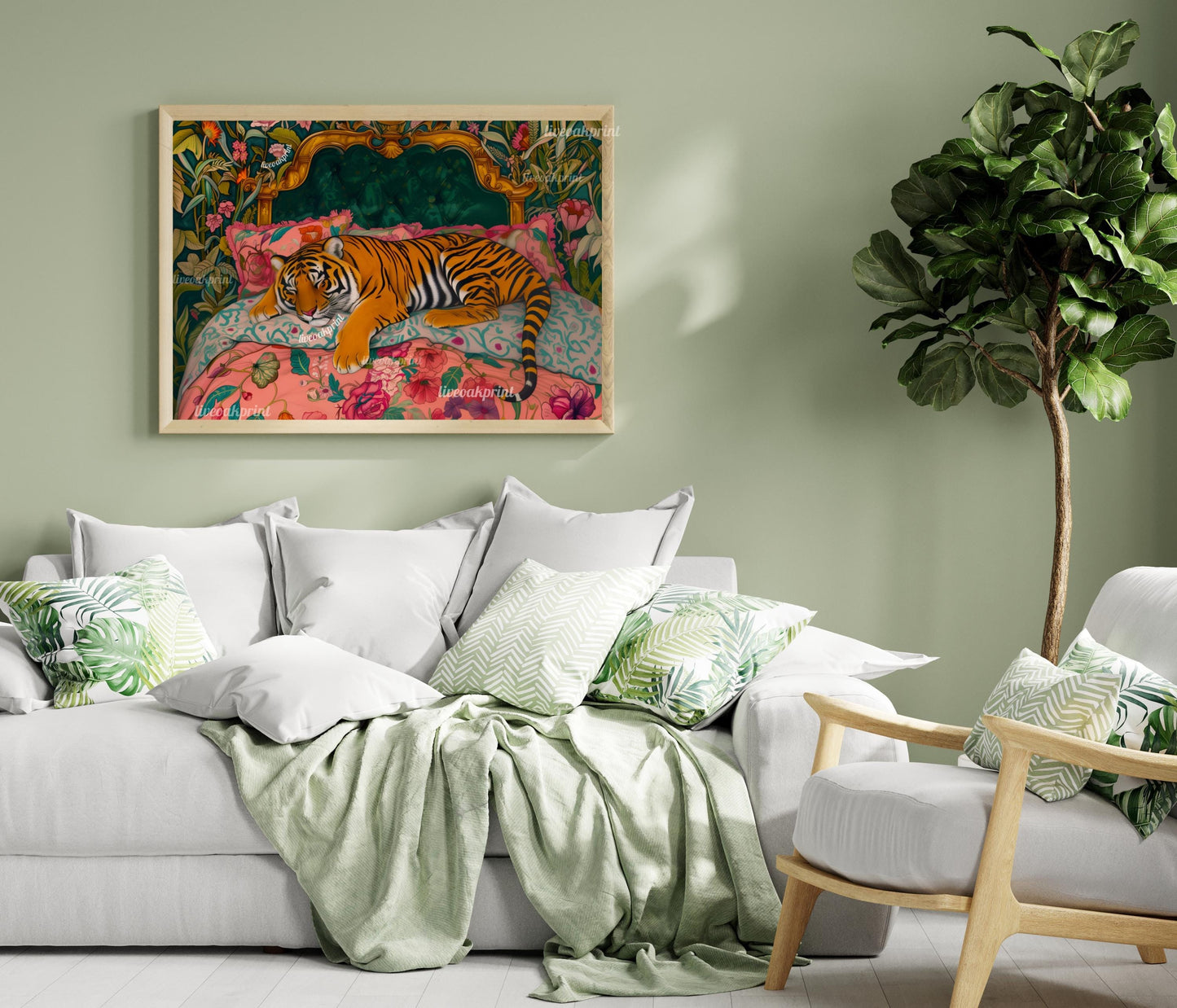 Sleepy Tiger in a Vintage Bed