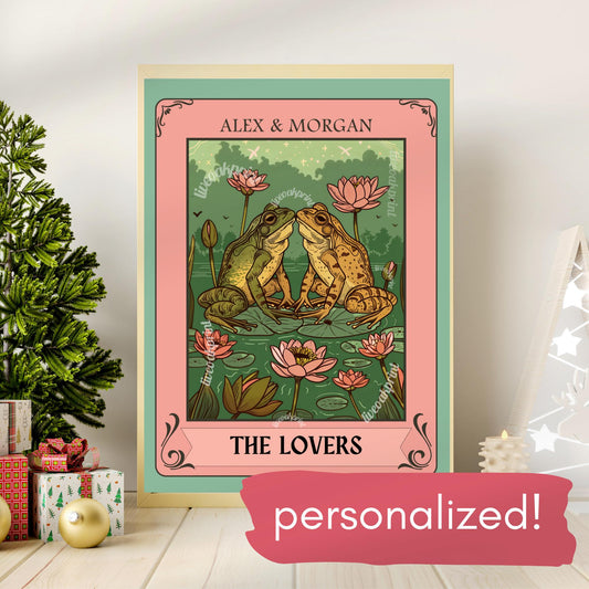 Personalizable The Lovers Tarot Print, Engagement Gift for Partner, Gender-Neutral Lovers, Customizable Valentine's Day Gift