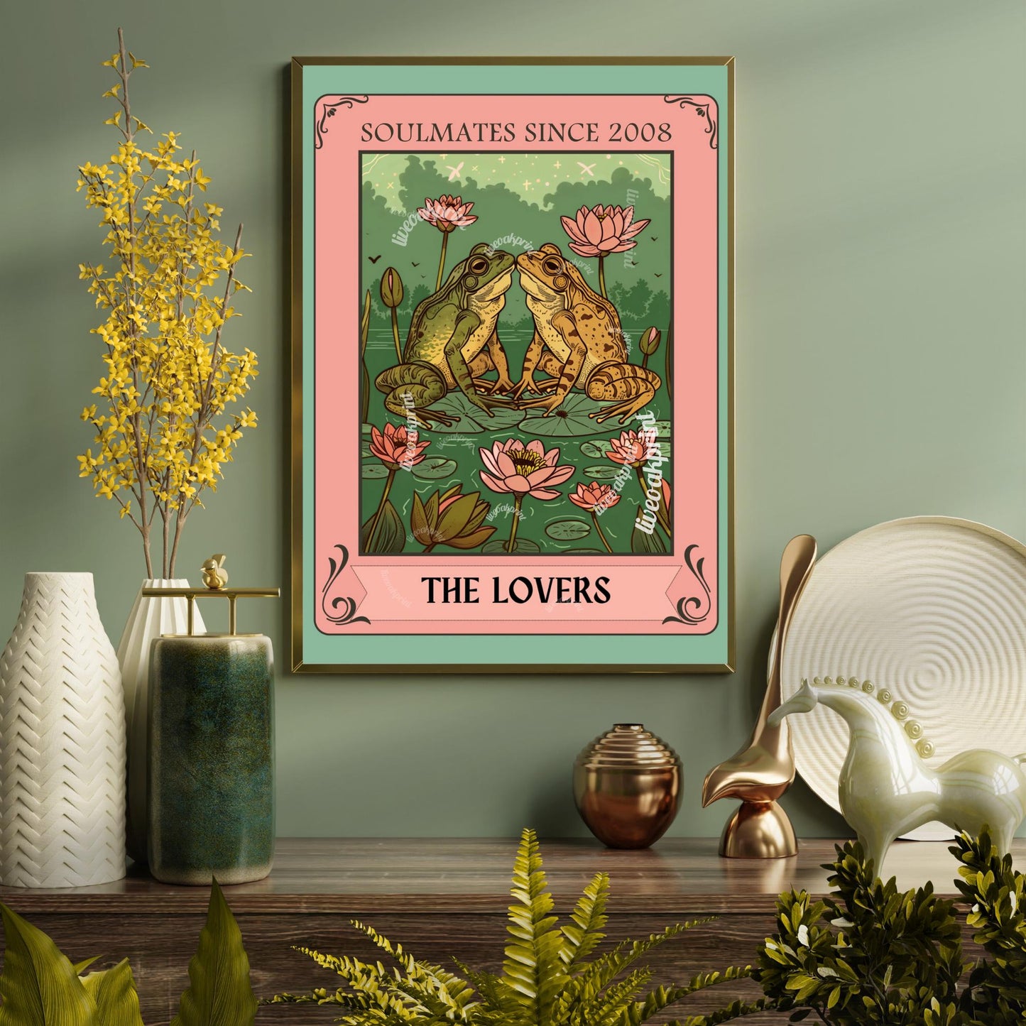 Personalizable The Lovers Tarot Print, Engagement Gift for Partner, Gender-Neutral Lovers, Customizable Valentine's Day Gift