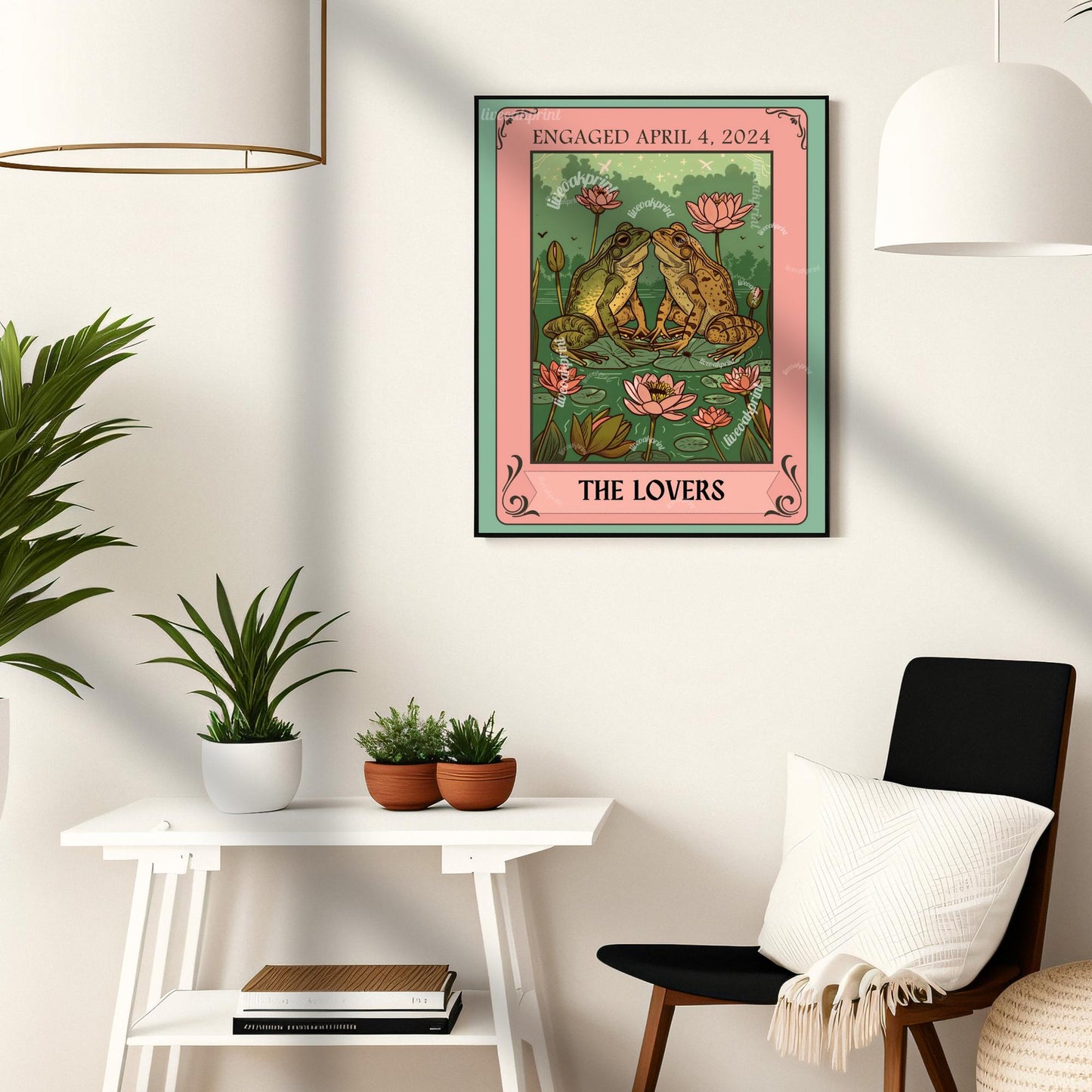 Personalizable The Lovers Tarot Print, Engagement Gift for Partner, Gender-Neutral Lovers, Customizable Valentine's Day Gift