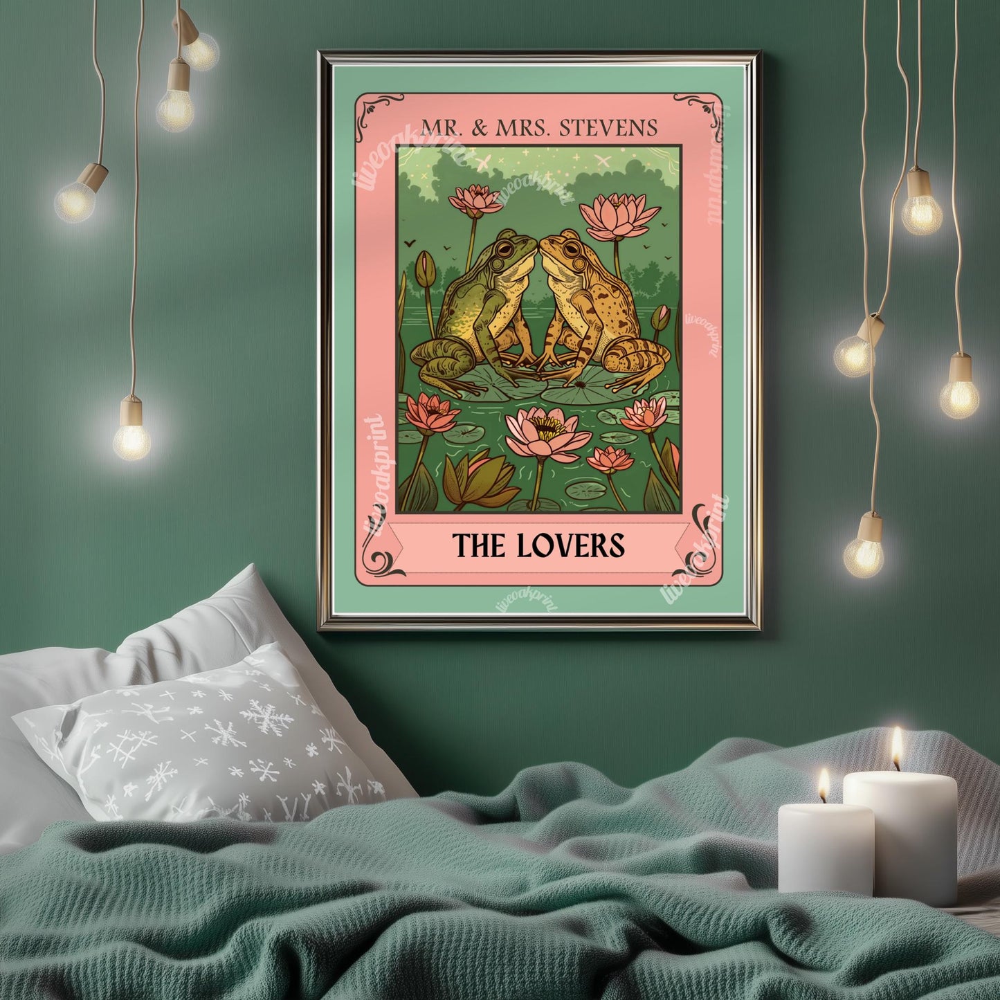 Personalizable The Lovers Tarot Print, Engagement Gift for Partner, Gender-Neutral Lovers, Customizable Valentine's Day Gift