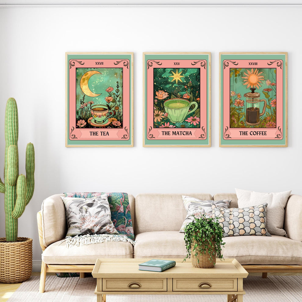 The Matcha, The Coffee, and The Tea Tarot Card Print Set