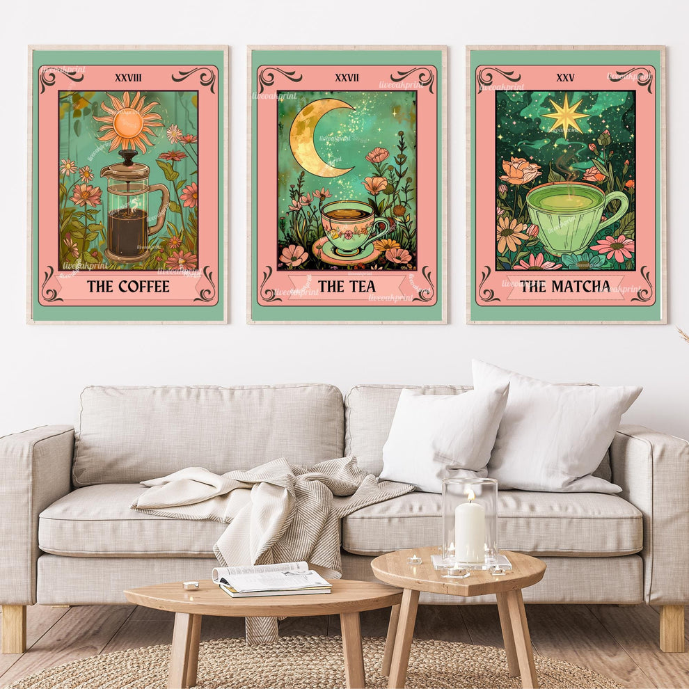The Matcha, The Coffee, and The Tea Tarot Card Print Set